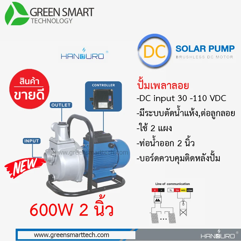 ปั้มเพลาลอย DC Brushless แฮนดูโร่ 600W ท่อน้ำ 2 นิ้ว built in control
