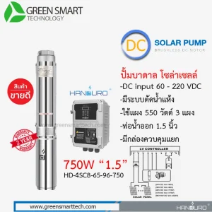 ปั้มบาดาล Handuro DC Brushless 750W 1.5″ HD-4SC8-65-96-750